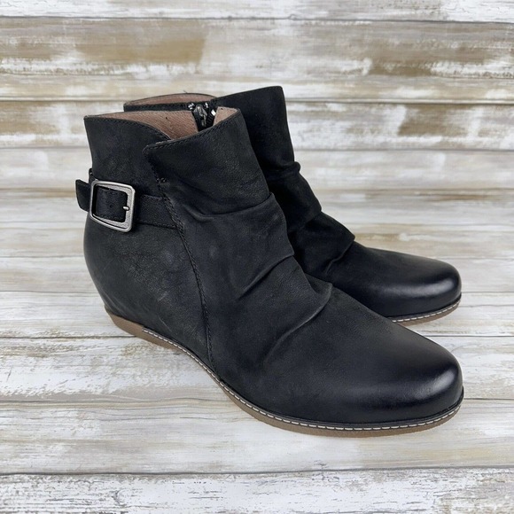 Dansko Shoes - DANSKO Womens Lia Ankle Booties Zip Black Leather Hidden Wedge US 10.5-11 EU 41
